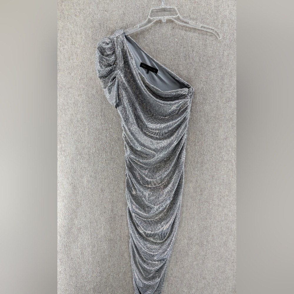 House of Harlow 1960 Silver Metallic One Shoulder Ruched Bodycon Dress